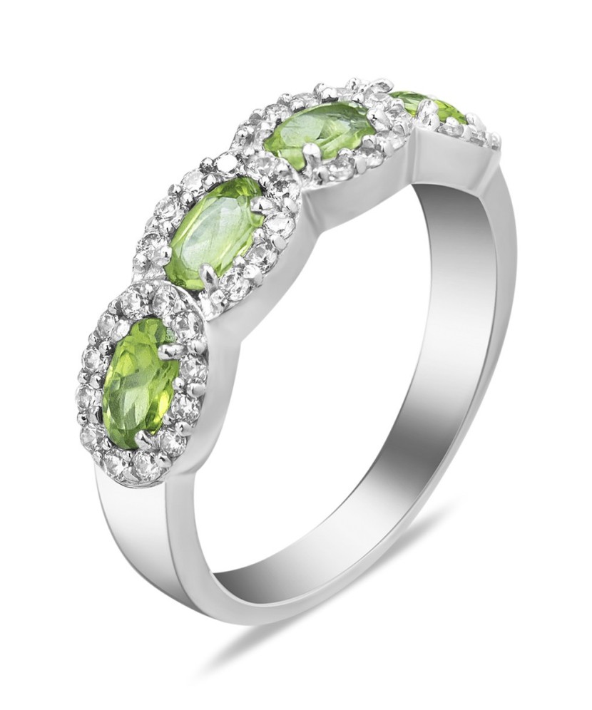 Sidabrinis žiedas su peridotais ir cirkoniais - Sidabriniai žiedai - Goldinga