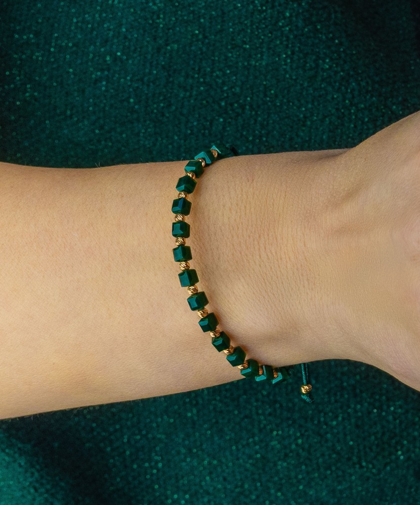 Žalio siūlo apyrankė su auksu ir oniksais - Perkamiausi - Goldinga