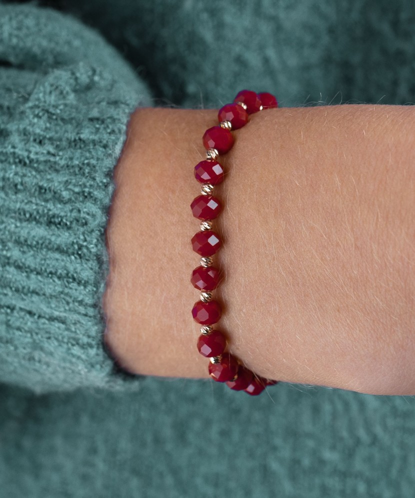 Raudono siūlo apyrankė su auksu ir oniksais - Siūlų apyrankės su auksu - Goldinga