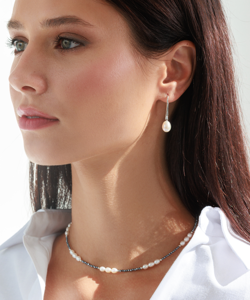 Sidabriniai Auskarai Su Perlais ir cirkoniais - Auskarai su perlais - Goldinga