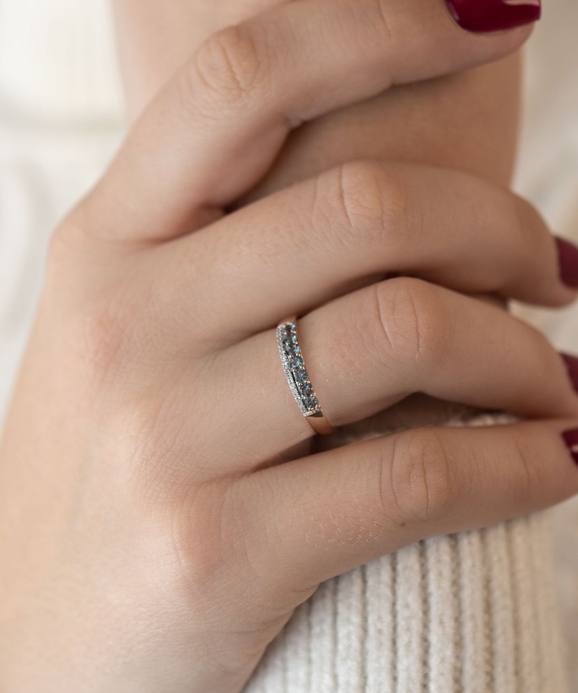 Auksinis žiedas su london topazais ir briliantais - Auksiniai Žiedai su brangakmeniais - Goldinga