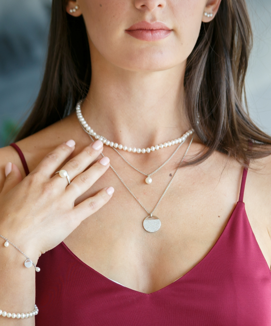 Sidabrinė grandinėle su Perlu ir cirkoniais - Perlų vėriniai - Goldinga