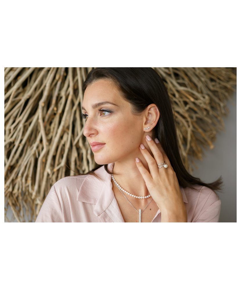 Sidabrinis žiedas su perlu ir cirkoniais - Sidabriniai žiedai - Goldinga