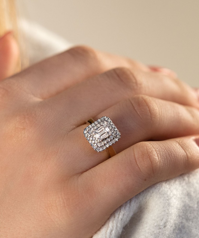 Geltono aukso žiedas su deimantais (0.45ct) - Auksiniai Žiedai su brangakmeniais - Goldinga