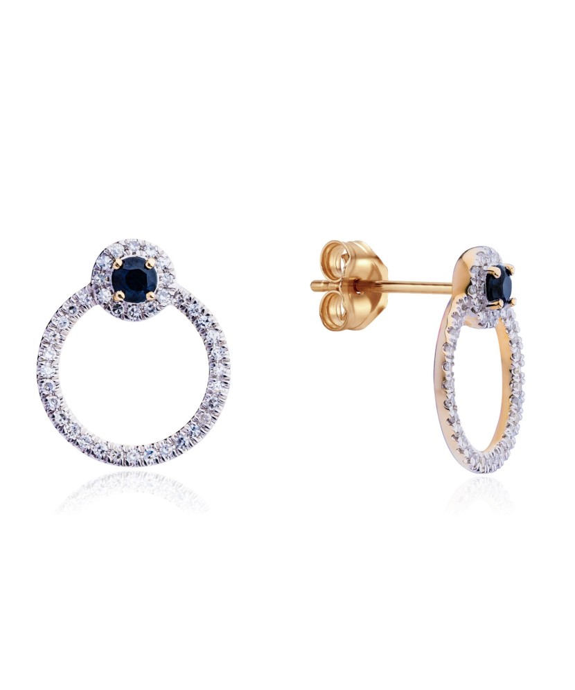 Geltono aukso auskarai su safyrais ir deimantais - Auksiniai Auskarai su brangakmeniais - Goldinga