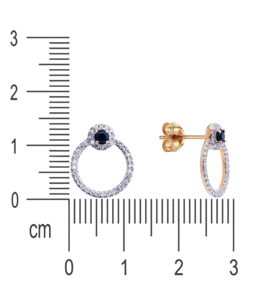 Geltono aukso auskarai su safyrais ir deimantais - Auksiniai Auskarai su brangakmeniais - Goldinga