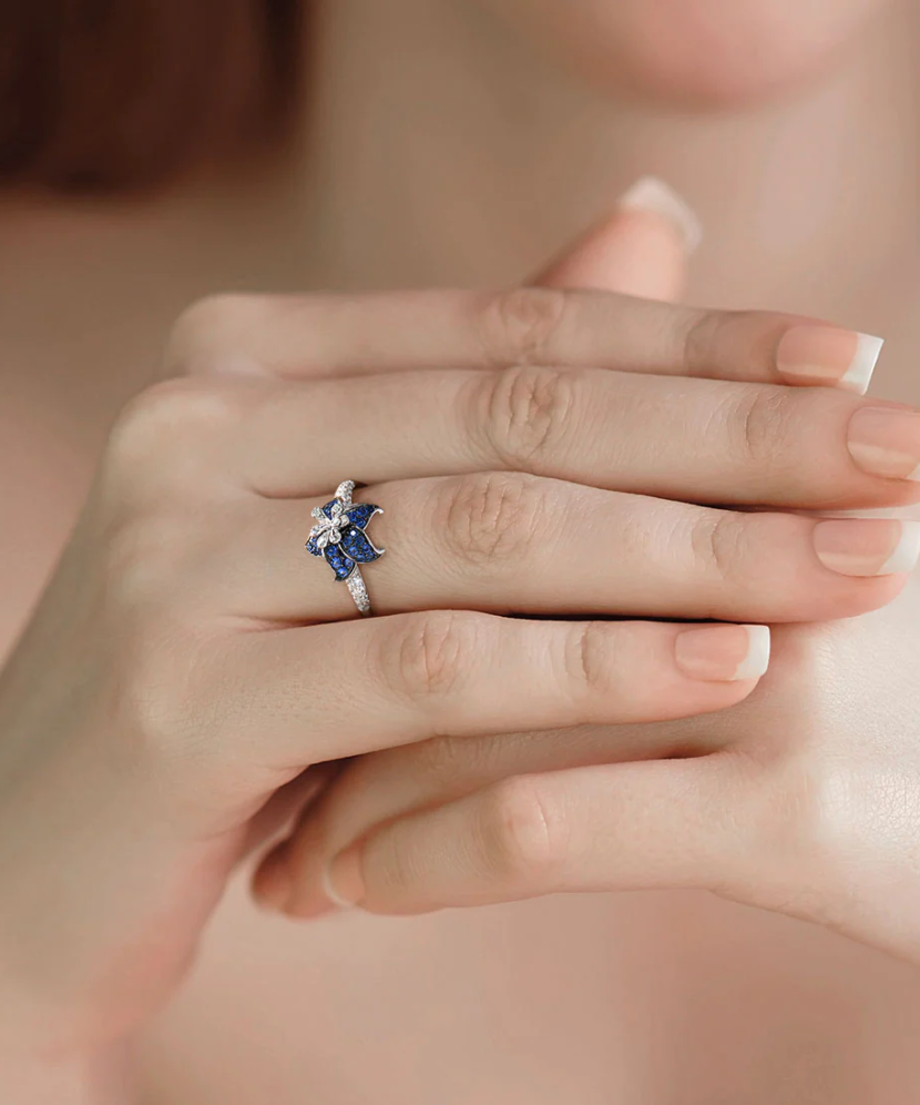 Sidabrinis žiedas su cirkoniais "Gėlė" - Sidabriniai žiedai - Goldinga