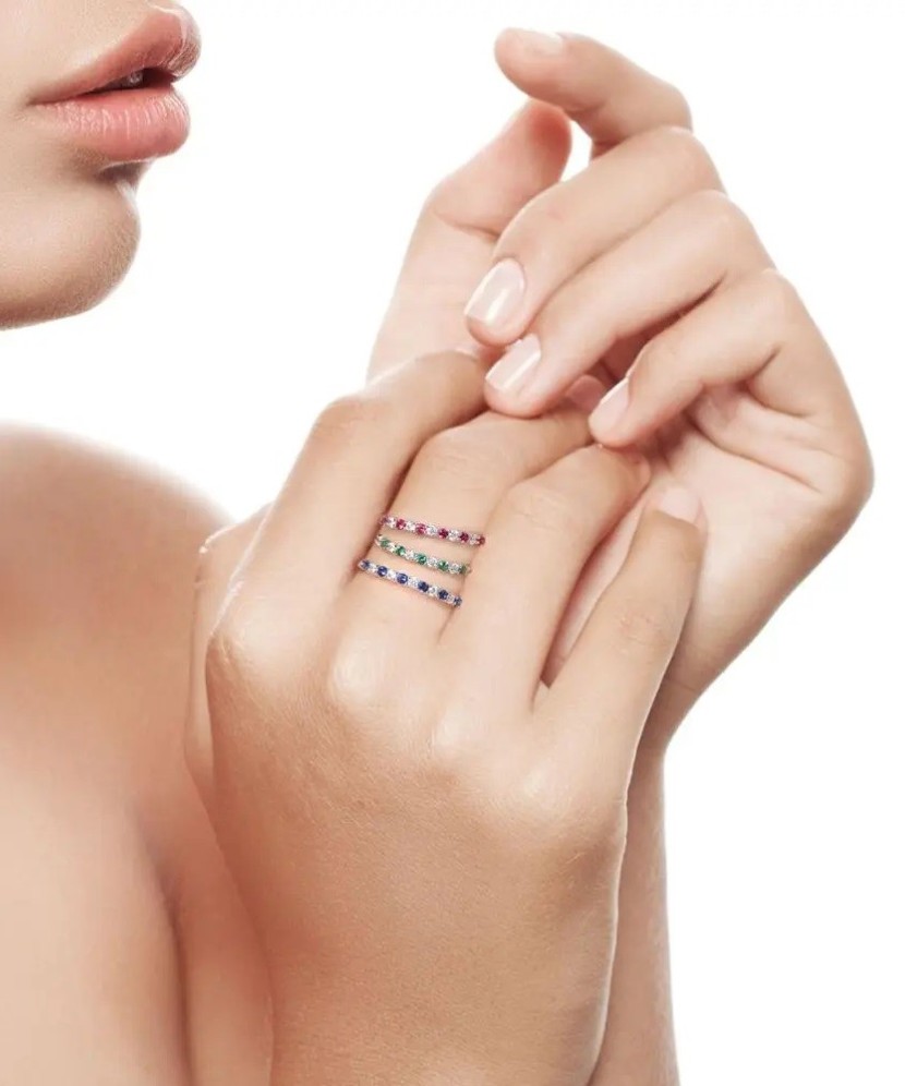 Sidabrinis žiedas su cirkoniais ir nano rubinu - Sidabriniai žiedai - Goldinga