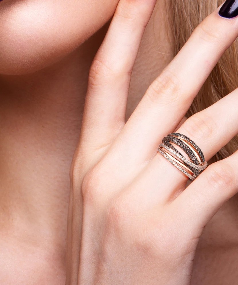 Sidabrinis paauksuotas žiedas su cirkoniais ir špineliais - Sidabriniai žiedai - Goldinga