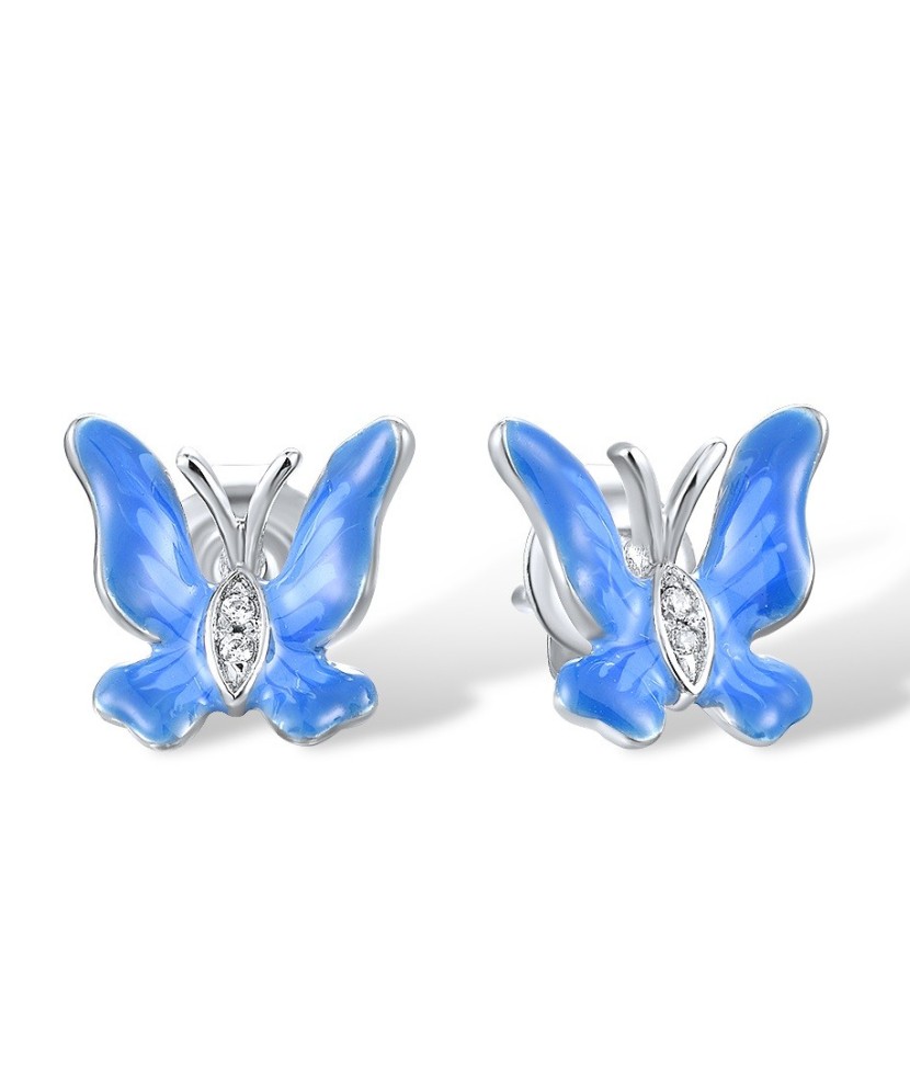 Sidabriniai auskarai su emale "Drugeliai" - Sidabriniai auskarai - Goldinga