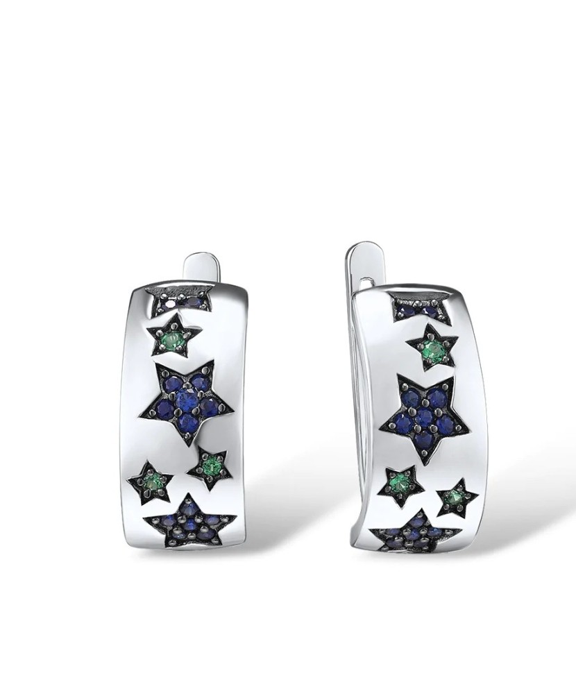 Sidabriniai auskarai su Špineliais Ir Nano Safyrais - Sidabriniai auskarai - Goldinga