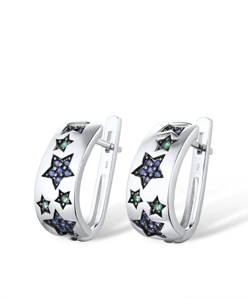 Sidabriniai auskarai su Špineliais Ir Nano Safyrais - Sidabriniai auskarai - Goldinga