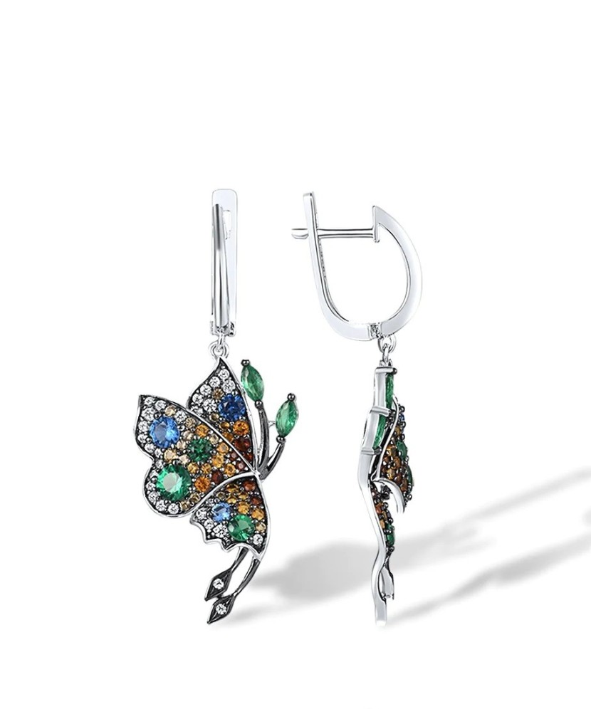 Sidabriniai auskarai su cirkoniais ir špineliais "Drugelis"