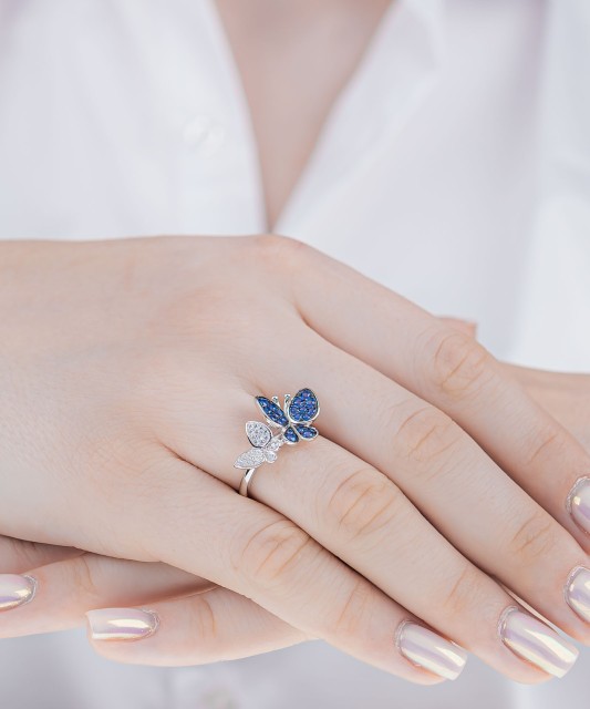 Sidabrinis žiedas su cirkoniais "Drugeliai" - Sidabriniai žiedai - Goldinga