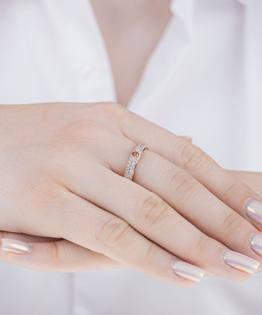 Paauksuotas sidabrinis žiedas su cirkoniais - Sidabriniai žiedai - Goldinga