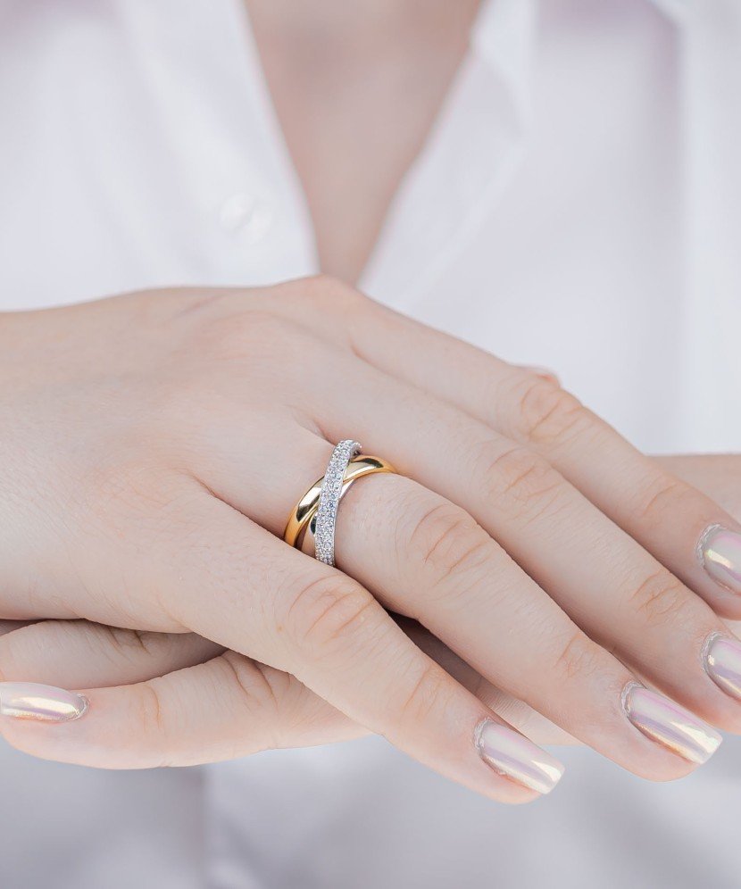 Paauksuotas sidabrinis žiedas su cirkoniais