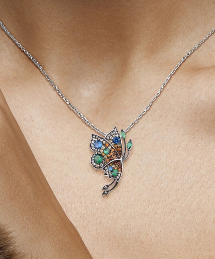 Sidabrinis pakabukas su špineliais ir cirkoniais "Drugelis" - Sidabriniai pakabukai - Goldinga