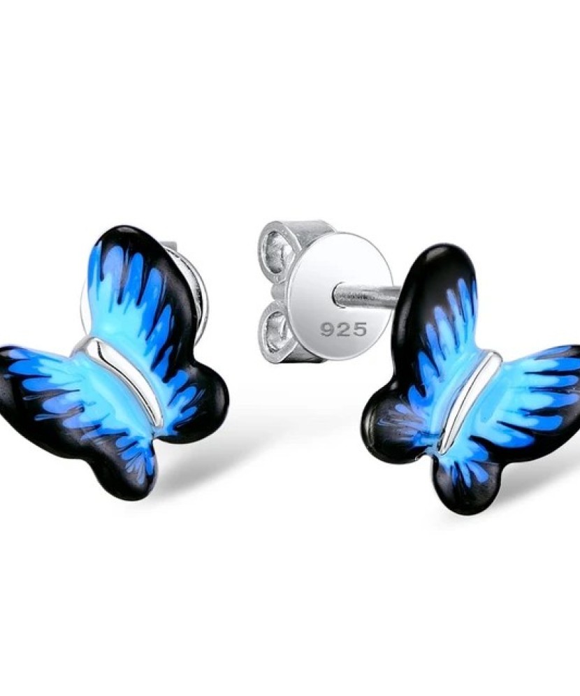 Sidabriniai auskarai su emale "Drugeliai" - Sidabriniai auskarai - Goldinga