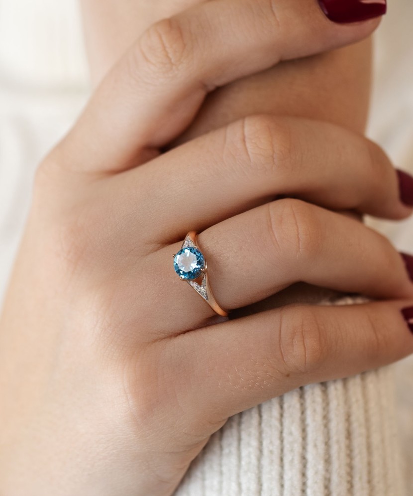 Auksinis žiedas su topazu ir deimantais - Auksiniai Žiedai su brangakmeniais - Goldinga