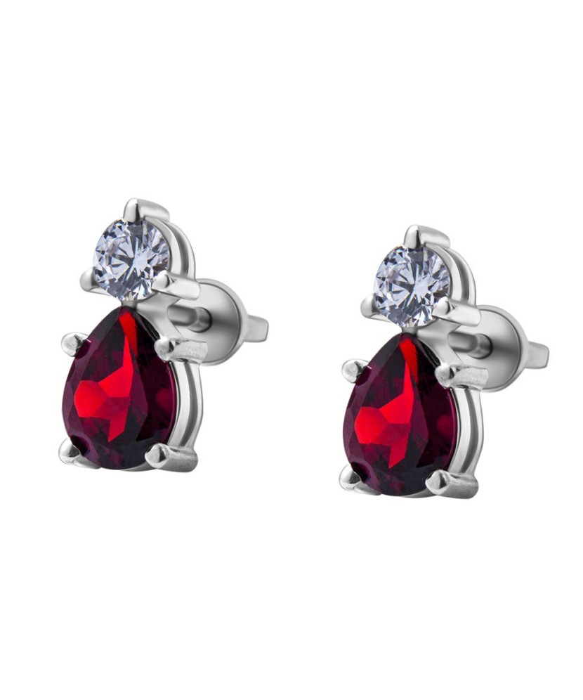 Sidabriniai auskarai su rubinu ir cirkoniu - Auksiniai Auskarai su brangakmeniais - Goldinga