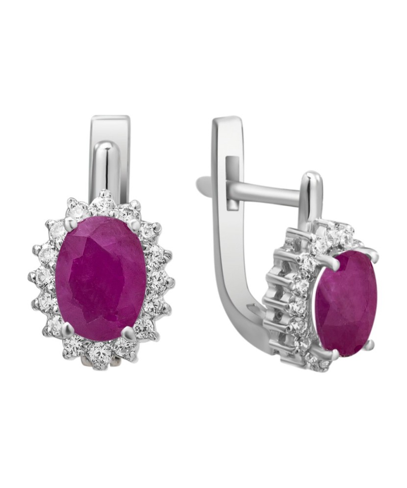 Sidabriniai auskarai su rubinu ir cirkoniais - Sidabriniai auskarai su brangakmeniais - Goldinga