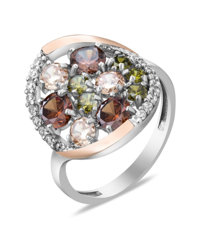 Sidabrinis žiedas su cirkoniais dengtas auksu - Sidabriniai žiedai - Goldinga