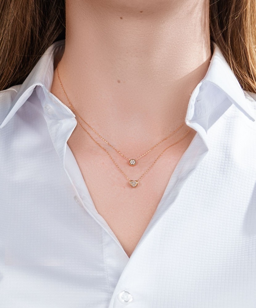 Auksinė dviguba grandinėlė su cirkonio pakabuku "Širdelė" - Auksinės grandinėlės su pakabukais - Goldinga