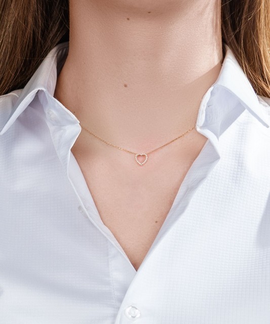 Auksinė grandinėlė su cirkonio pakabuku "Širdelė" - Auksinės grandinėlės su pakabukais - Goldinga