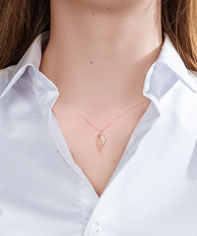 Auksinė grandinėlė su cirkonio pakabuku "Angelo sparnas" - Auksinės grandinėlės su pakabukais - Goldinga