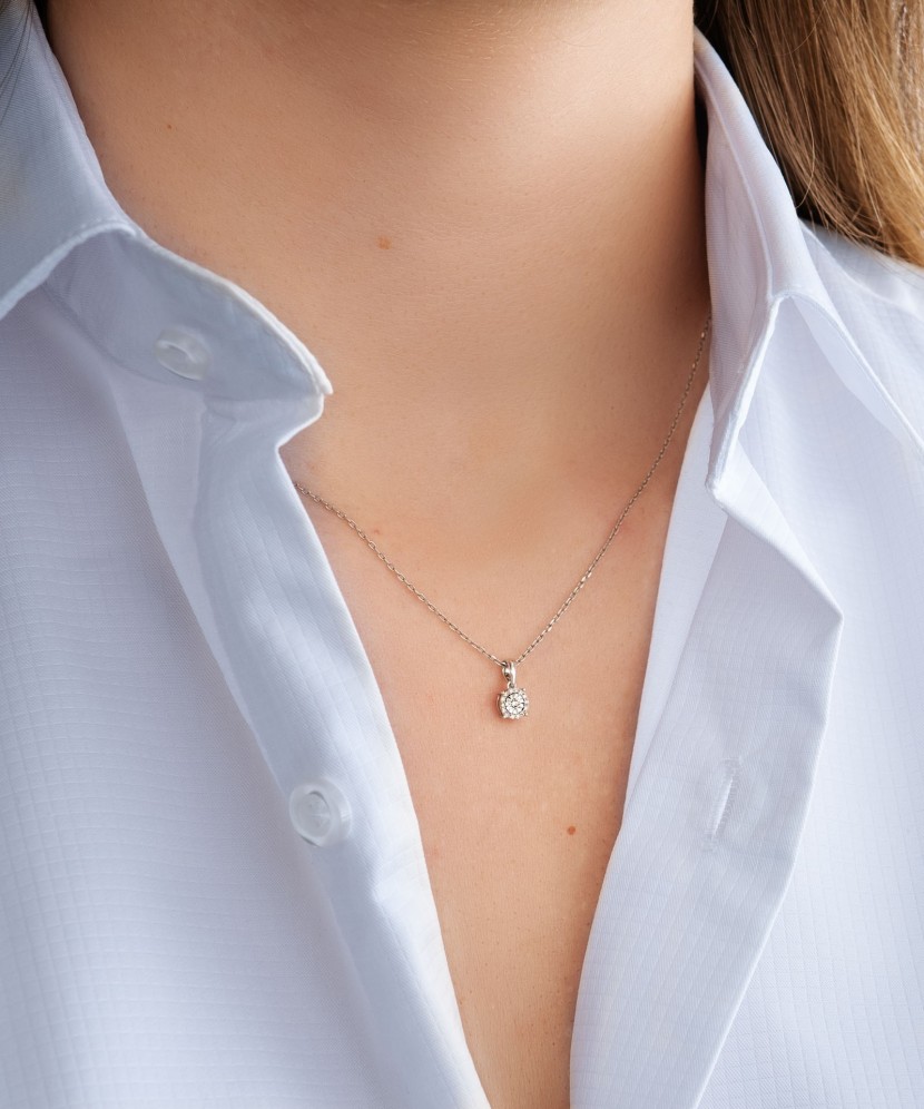 Balto aukso pakabukas su deimantais - Pakabukai su brangakmeniais - Goldinga