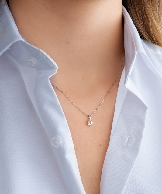 Balto aukso pakabukas su deimantais - Pakabukai su brangakmeniais - Goldinga