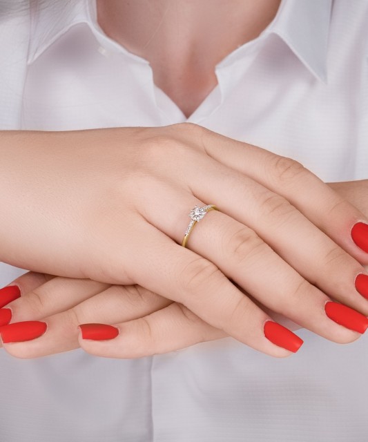 Geltono aukso žiedas su deimantais - Auksiniai Žiedai su brangakmeniais - Goldinga