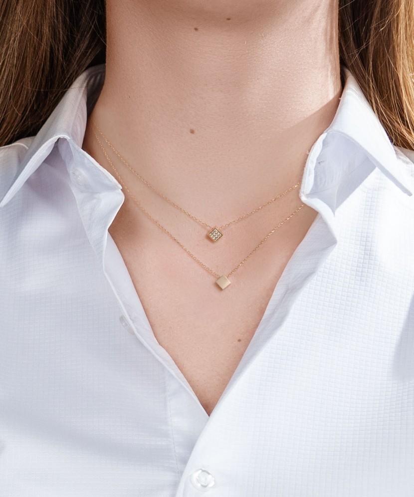 Auksinė dviguba grandinėlė su cirkonio pakabuku - Auksinės grandinėlės su pakabukais - Goldinga