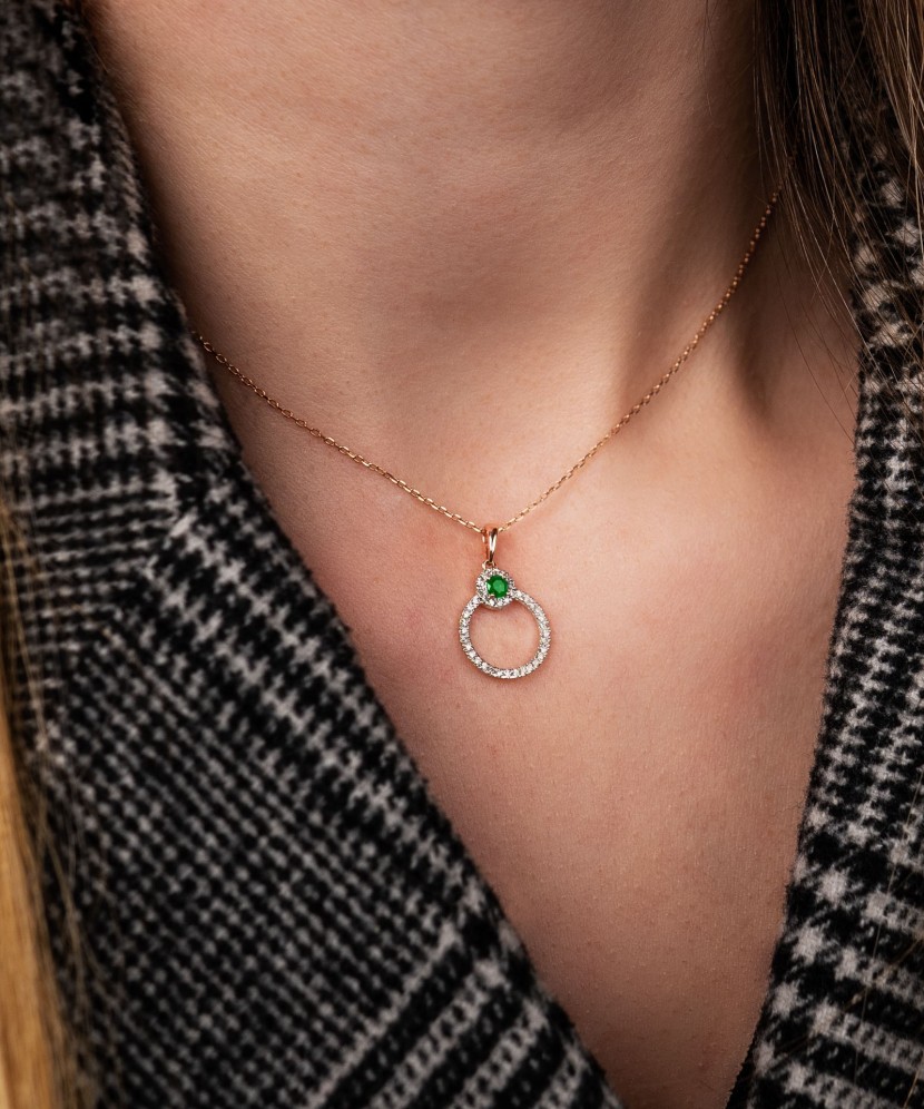 Auksinis pakabukas su smaragdu ir deimantais - Pakabukai su brangakmeniais - Goldinga