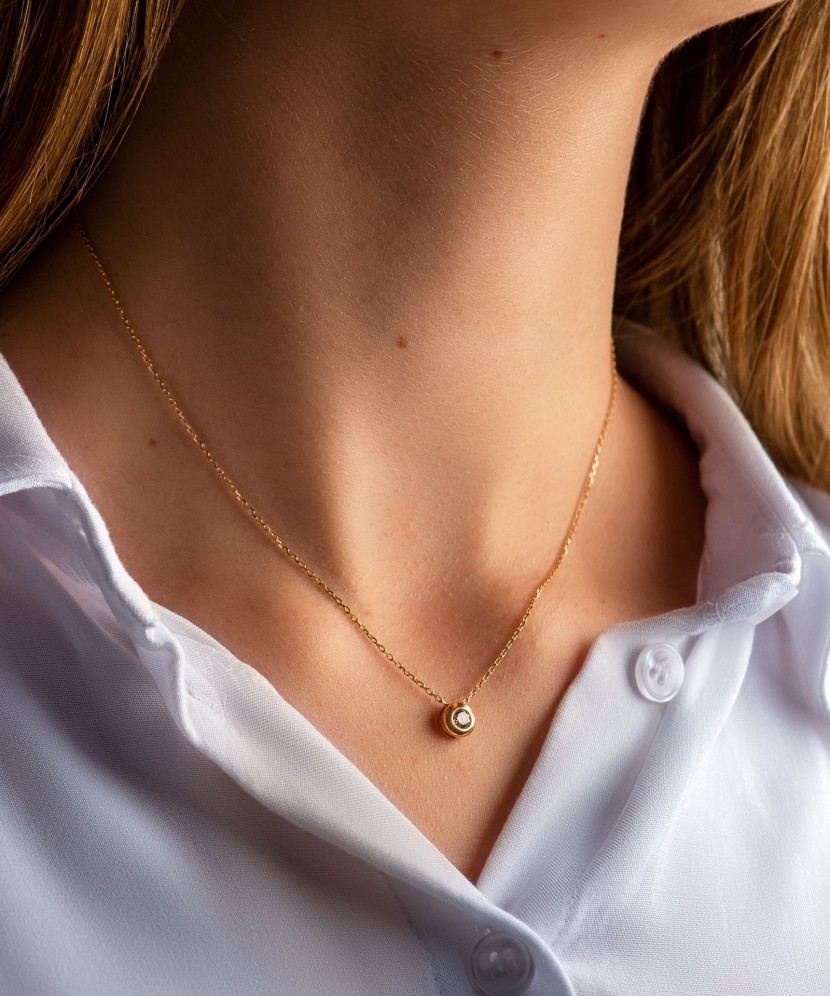 Geltono aukso Grandinėlė Su Cirkonio Pakabuku - Auksinės grandinėlės su pakabukais - Goldinga