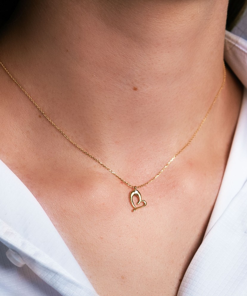 Geltono aukso Grandinėlė Su Cirkonio Pakabuku "Širdelė" - Auksinės grandinėlės su pakabukais - Goldinga