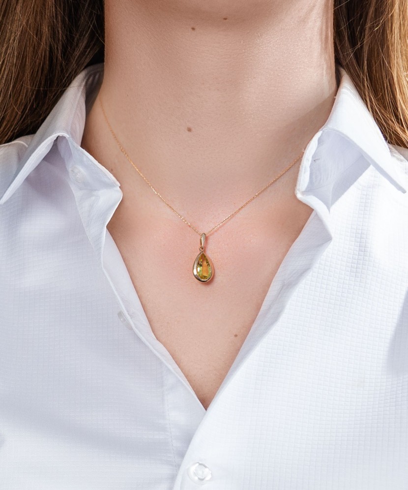 Auksinis pakabukas su žaliuoju kvarcu - Auksiniai pakabukai - Goldinga