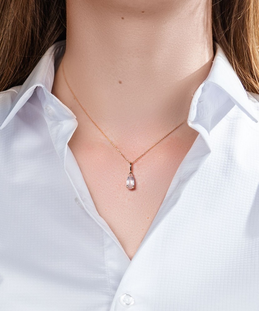 Auksinis pakabukas su rožiniu kvarcu - Auksiniai pakabukai - Goldinga