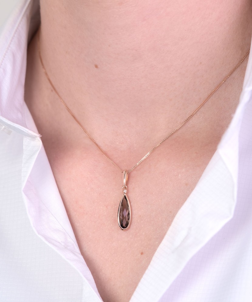 Auksinis pakabukas su briliantu ir dūminiu kvarcu - Pakabukai su brangakmeniais - Goldinga