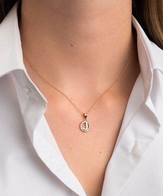 Auksinis pakabukas su cirkoniais raidė J - Auksiniai pakabukai - Goldinga