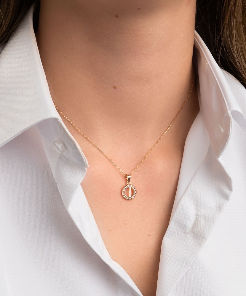 Auksinis pakabukas su cirkoniais raidė I - Auksiniai pakabukai - Goldinga