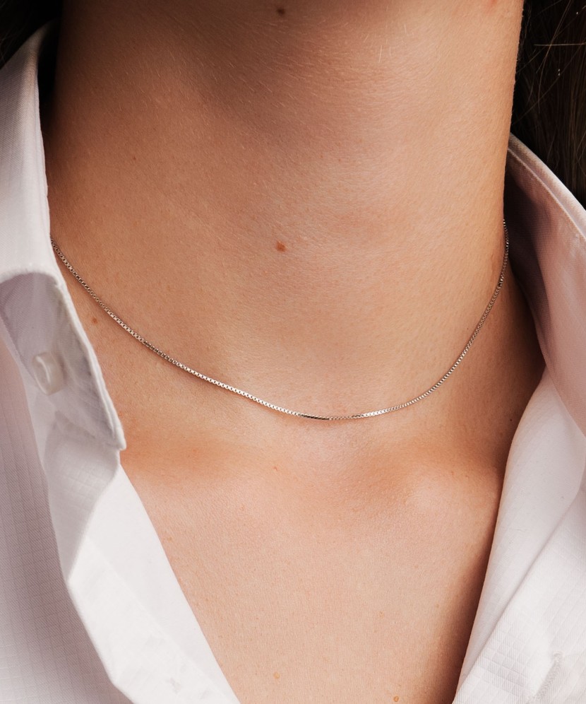 Sidabrinė grandinėlė dengta rodžiu "Box" 0.8mm - Sidabrinės grandinėlės - Goldinga