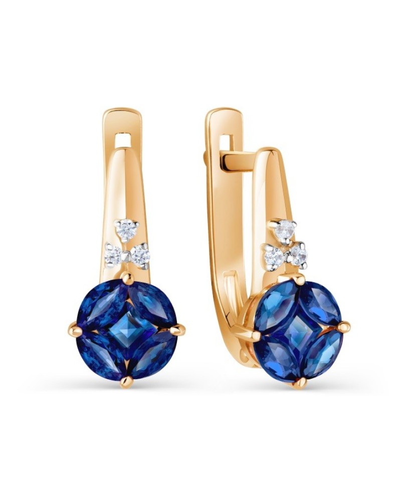 Auksiniai auskarai su safyru ir deimantais - Auksiniai Auskarai su brangakmeniais - Goldinga