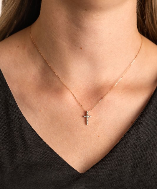 Auksinė Grandinėlė Su Briliantiniu Pakabuku "Kryželis" - Auksinės grandinėlės su pakabukais - Goldinga