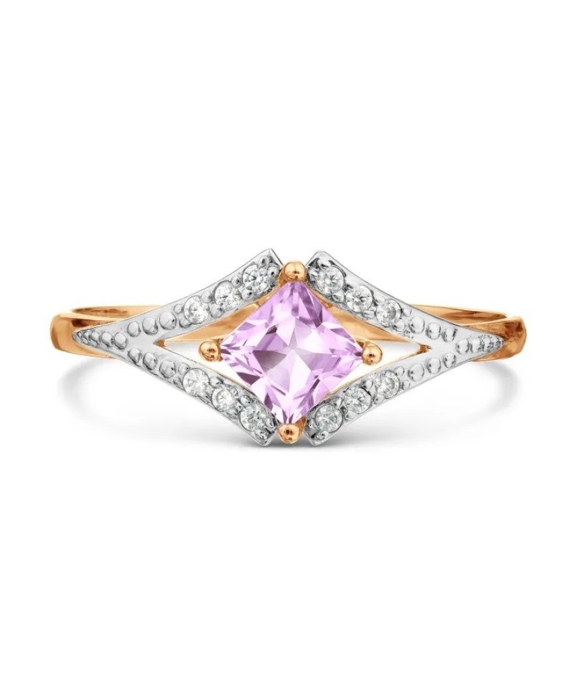 Auksinis žiedas su ametistu ir cirkoniais - Auksiniai žiedai - Goldinga