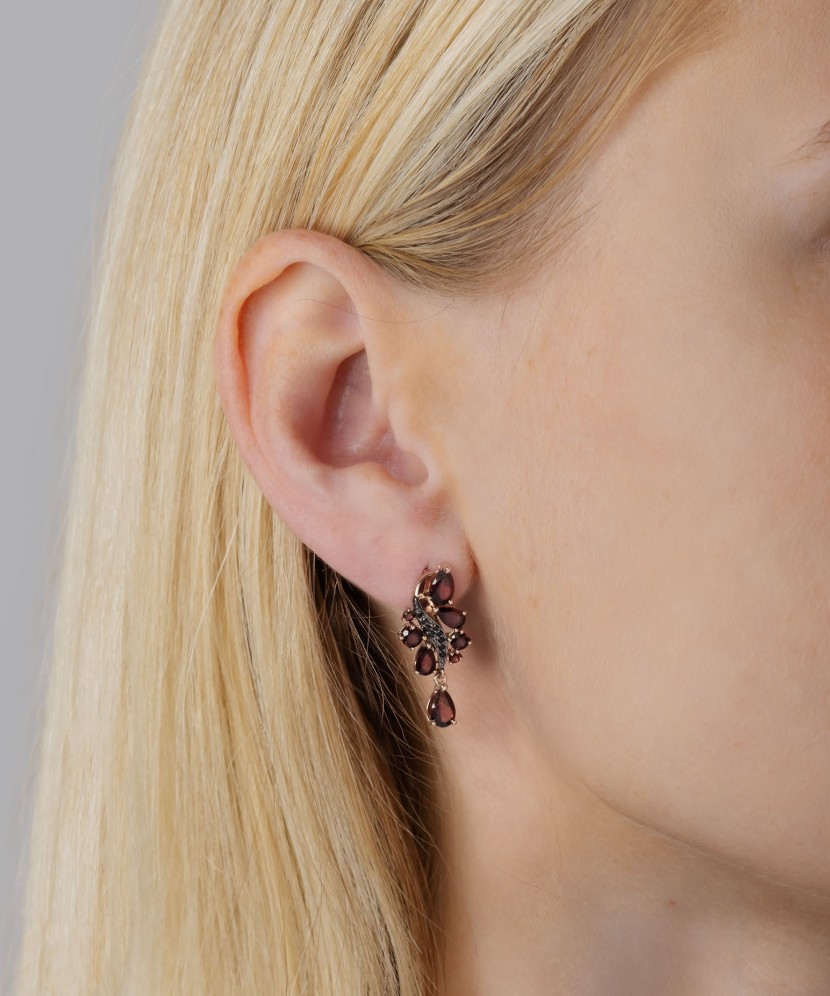 Auksiniai auskarai su granatais ir cirkoniais - Auksiniai auskarai - Goldinga