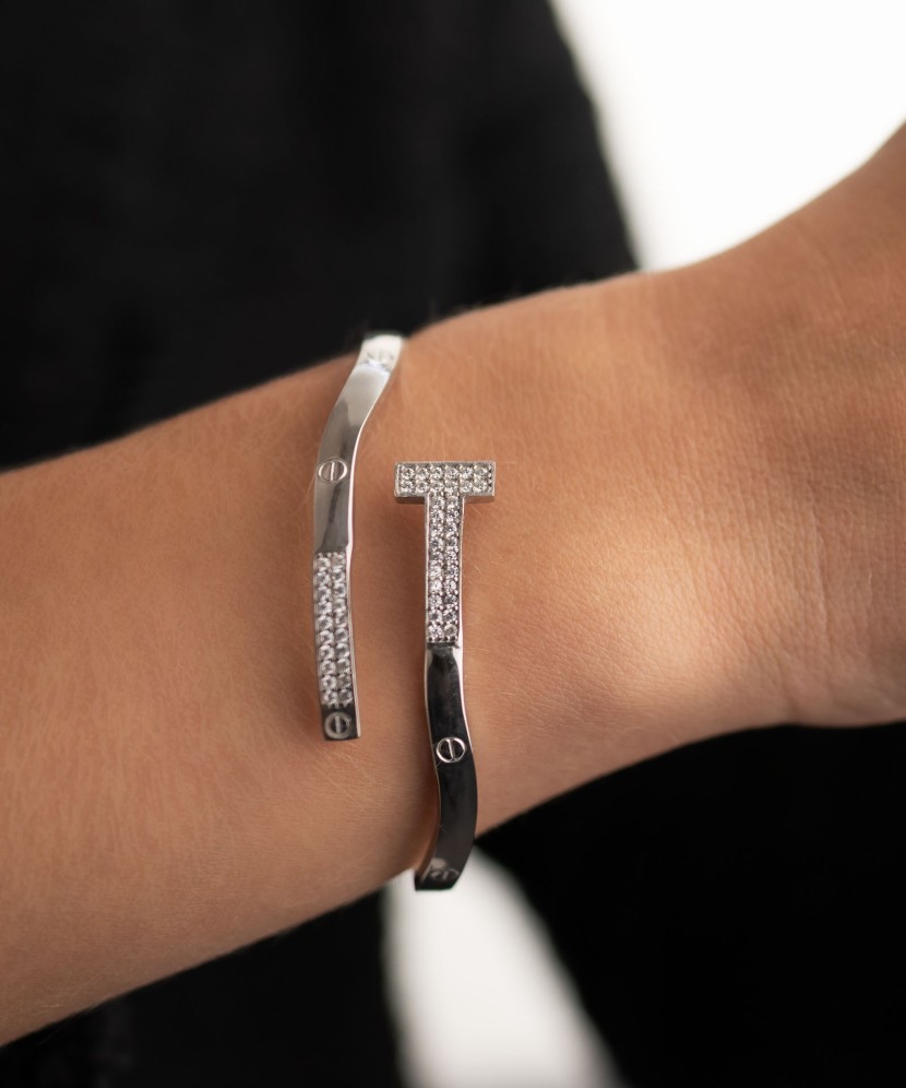 Sidabrinė Kieta Apyrankė Su Cirkoniais - Sidabrinės apyrankės - Goldinga