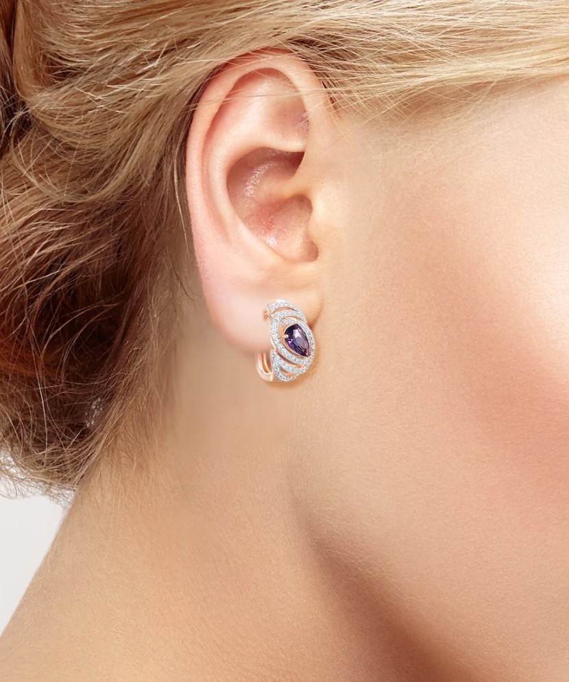 Sidabriniai paauksuoti auskarai su cirkoniais - Sidabriniai auskarai - Goldinga