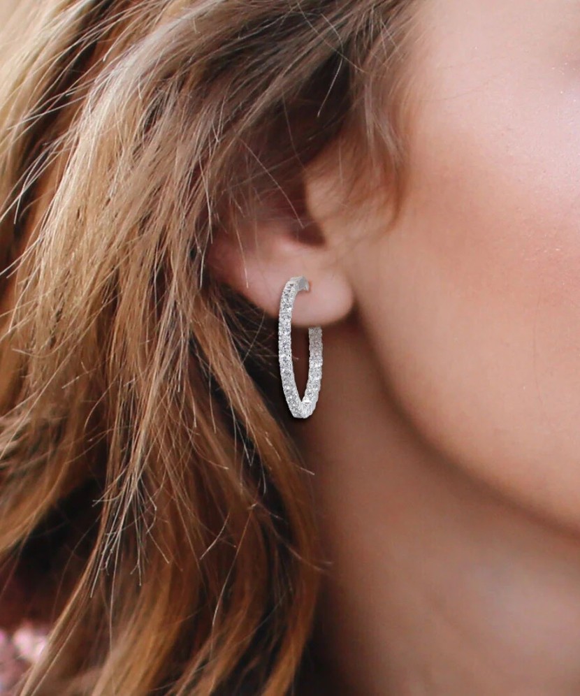 Sidabriniai auskarai su cirkoniais 25mm - Sidabriniai auskarai - Goldinga