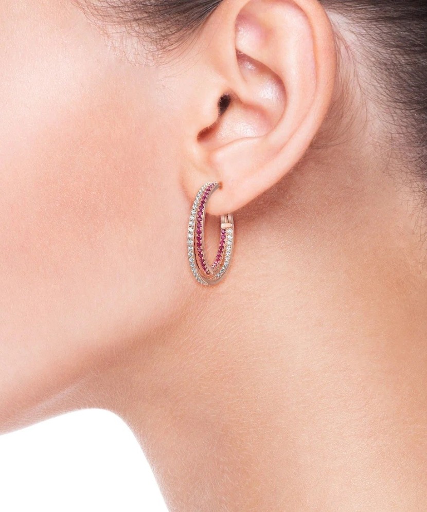 Sidabriniai paauksuoti auskarai su cirkoniais ir nano rubinu - Vasaros kolekcija - Goldinga